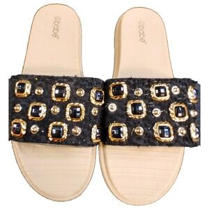 Babe Women's Size 10 Tan/Black Rhinestone Jewel Sandals Slides NEW